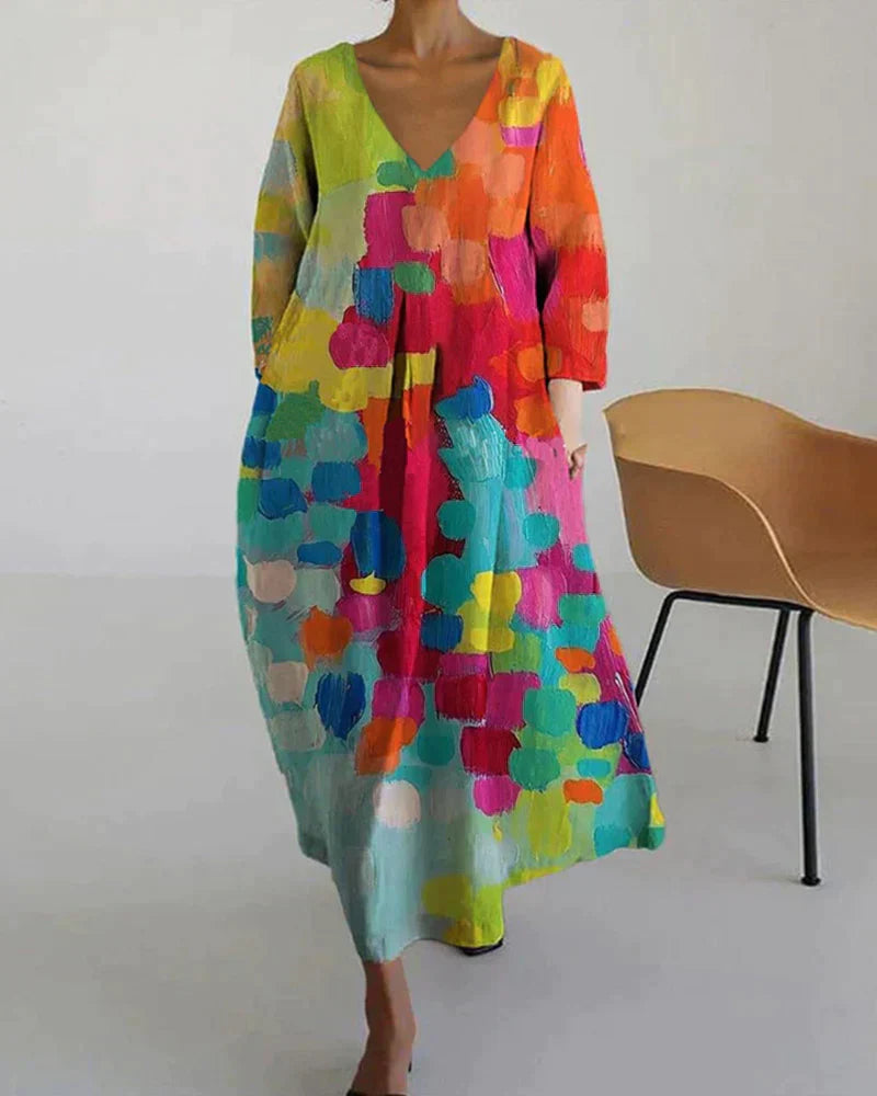 Thea - Colourful Printed Dress With V-Neckline