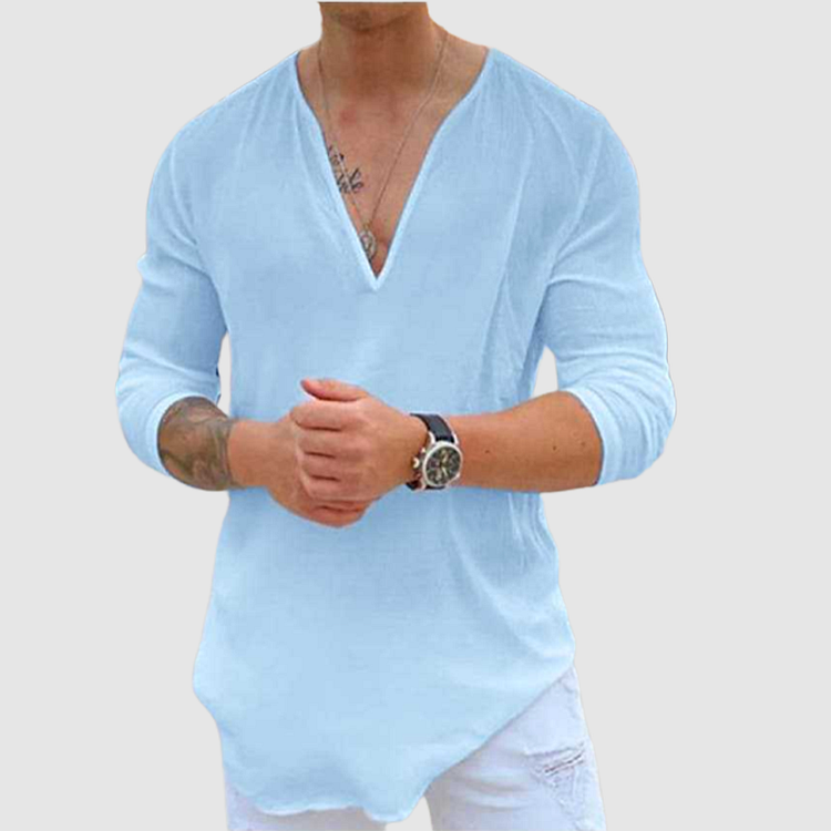 Hugues - Casual cotton shirt with V-neck