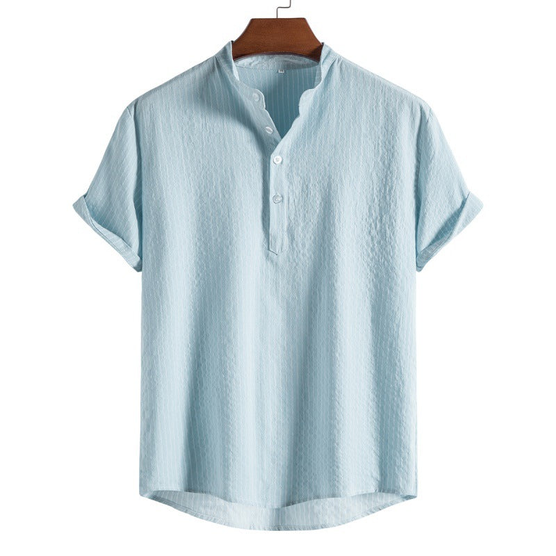 Dante - Striped shirt with half button placket for men in linen