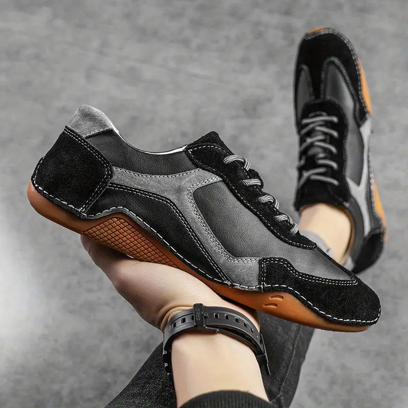 Sammy - Breathable genuine leather sneakers with corrugated sole design