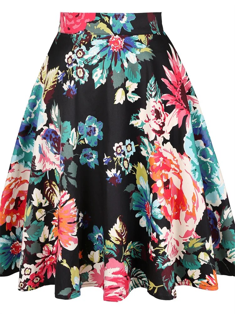 Classic Ladies Floral Pleated Midi Skirts