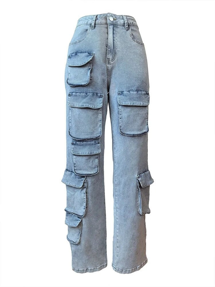 Thara - Stretch Denim Cargo Trousers for Women