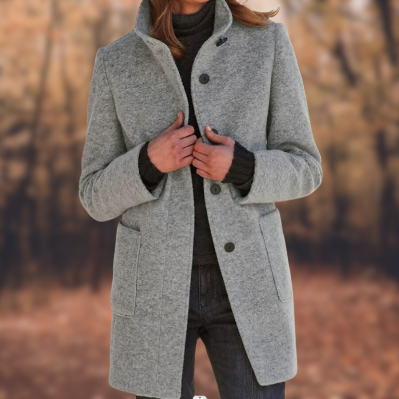 Mid-length button down coat for women