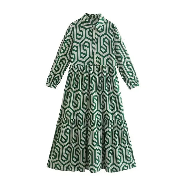 Adeline - Long-sleeved dress with geometric pattern