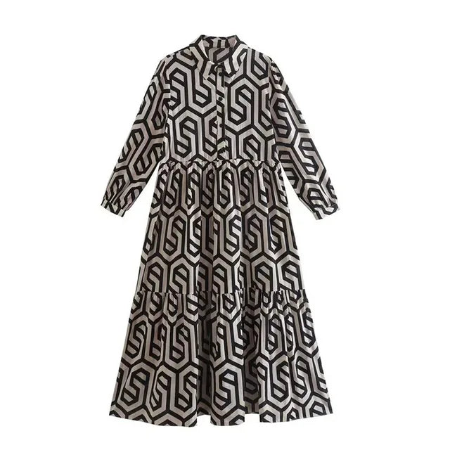 Adeline - Long-sleeved dress with geometric pattern