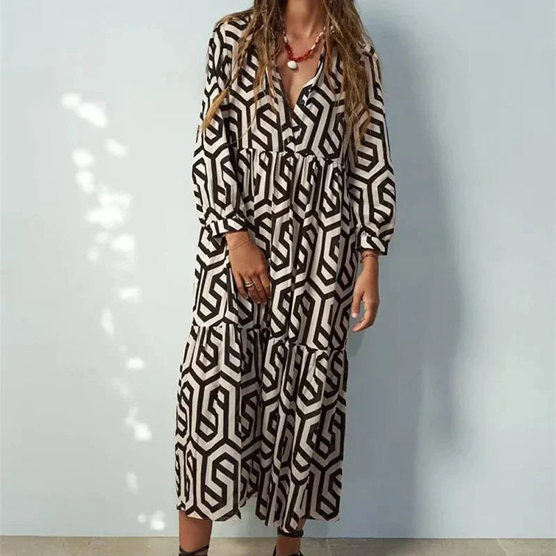 Adeline - Long-sleeved dress with geometric pattern