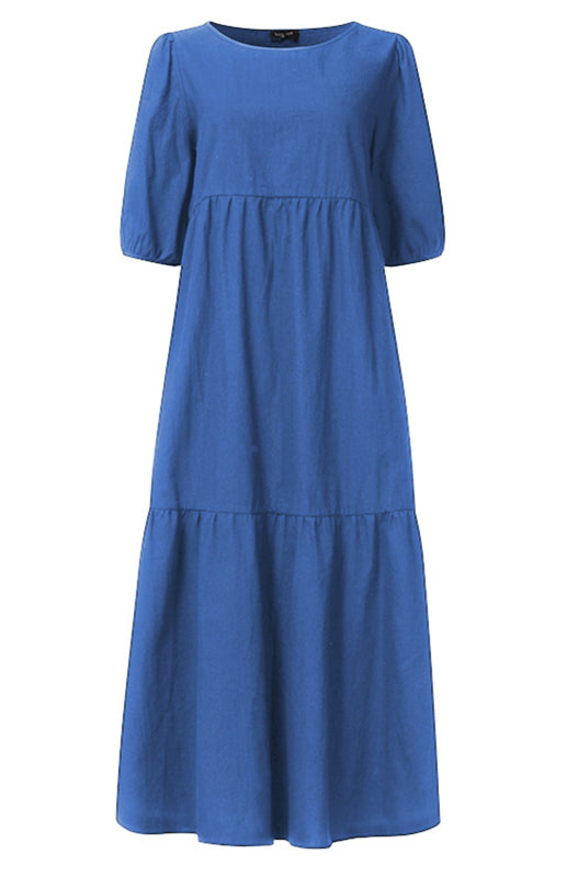 Solid A-line midi dress with tiers