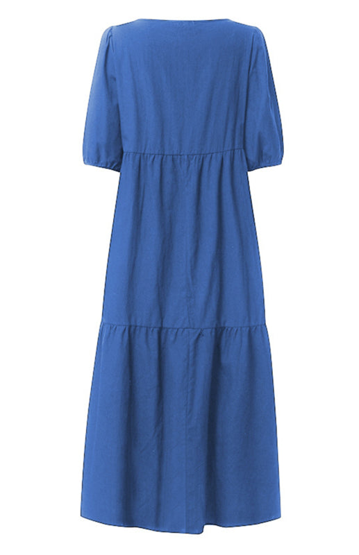 Solid A-line midi dress with tiers