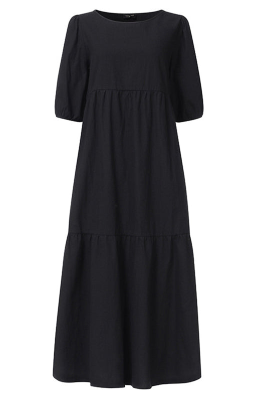 Solid A-line midi dress with tiers