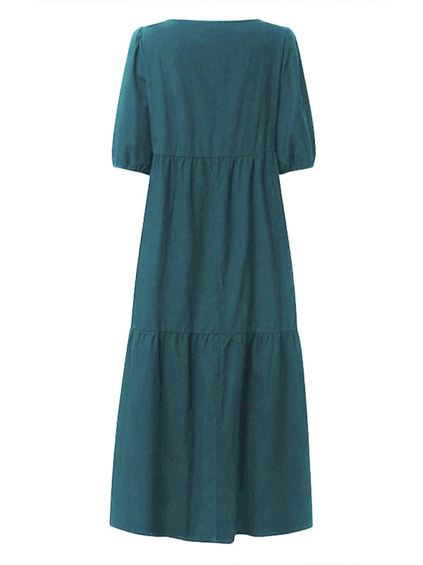 Solid A-line midi dress with tiers