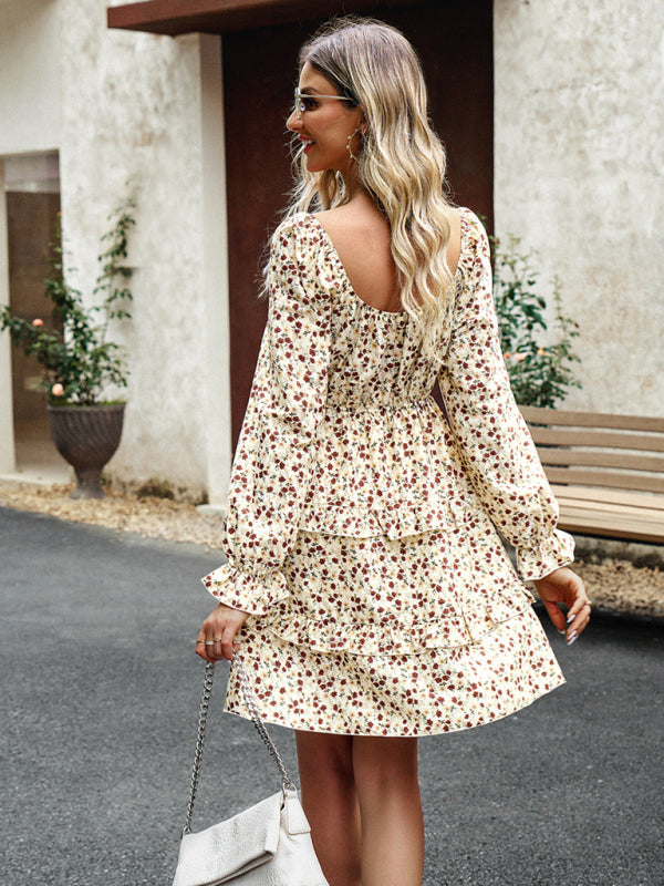 Smocked dress with floral pattern