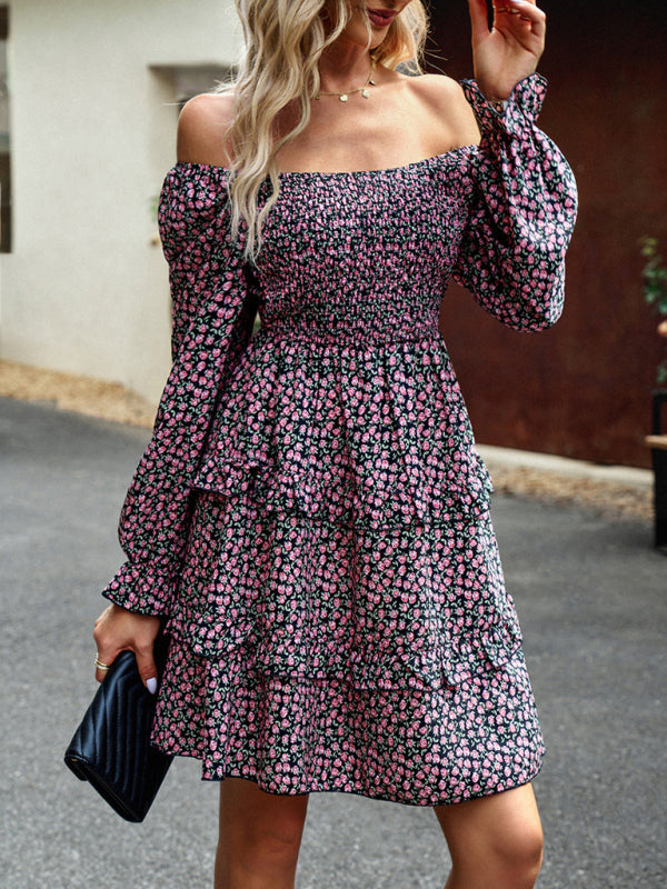 Smocked dress with floral pattern