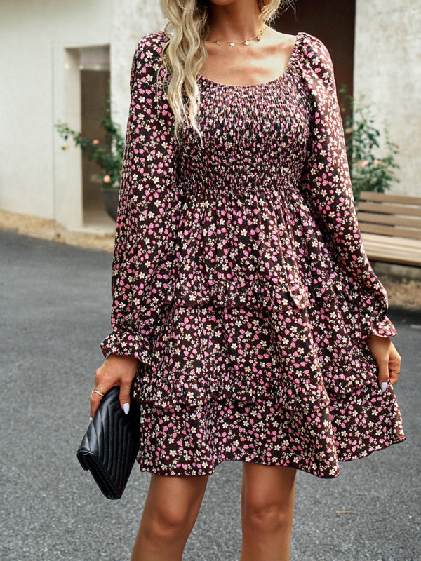 Smocked dress with floral pattern