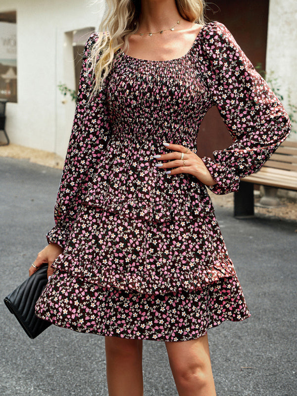 Smocked dress with floral pattern