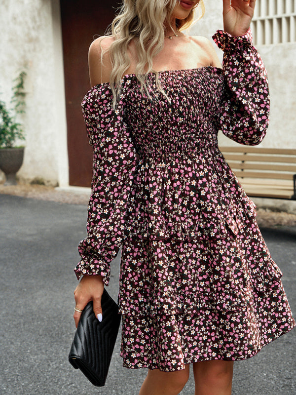 Smocked dress with floral pattern