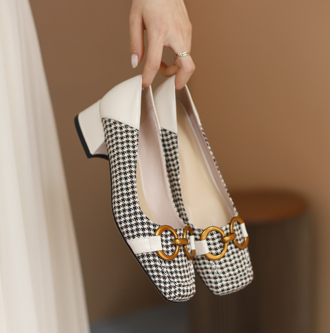 Clara - Ballerinas with houndstooth pattern and buckle detail