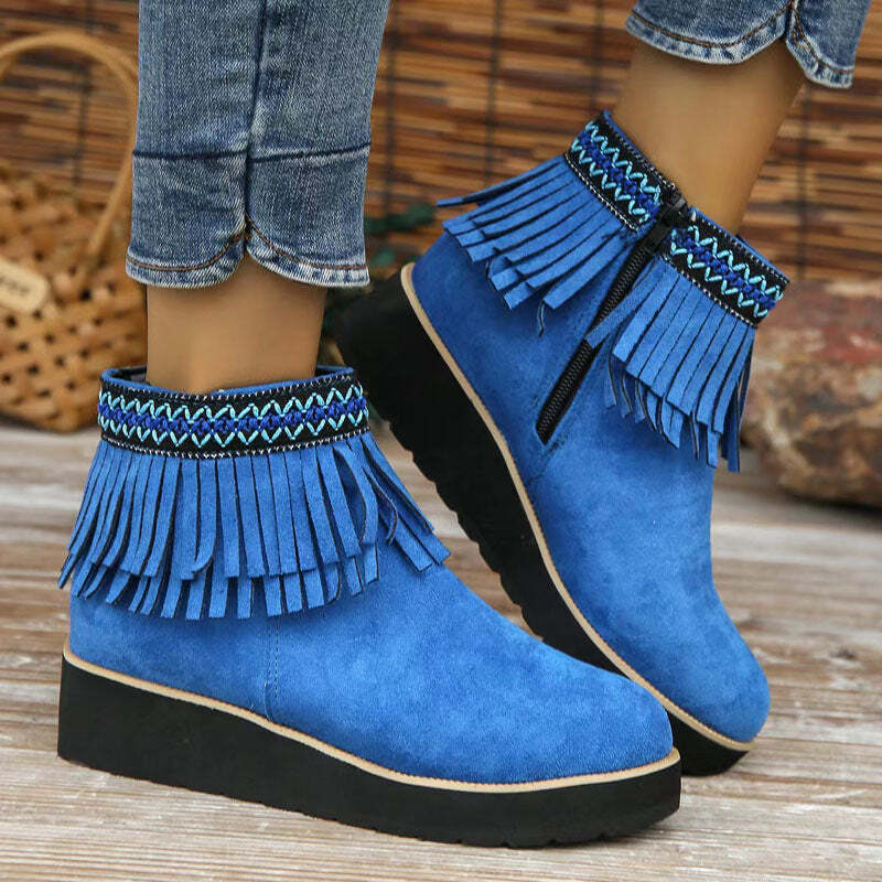 Vida | Women's Tassel Ankle Boots | Wedge