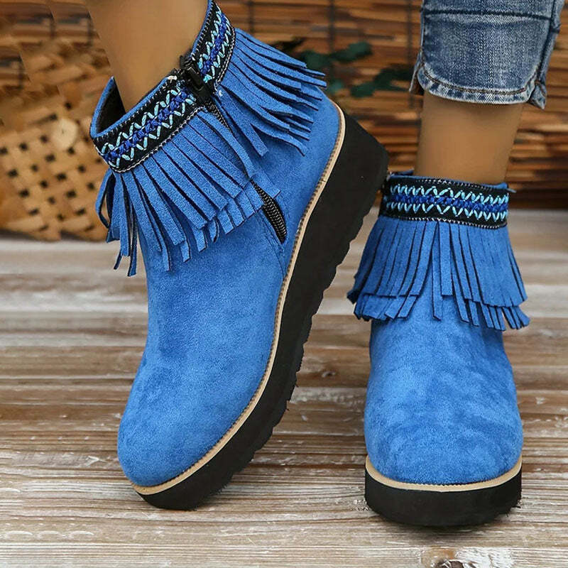 Vida | Women's Tassel Ankle Boots | Wedge