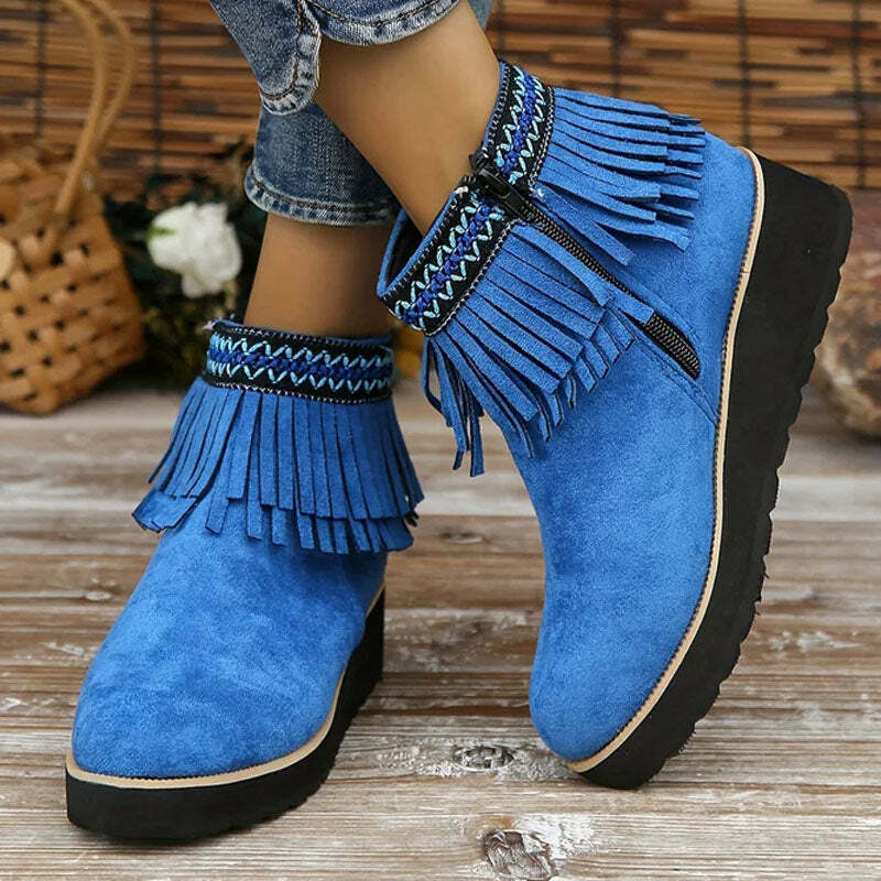 Vida | Women's Tassel Ankle Boots | Wedge