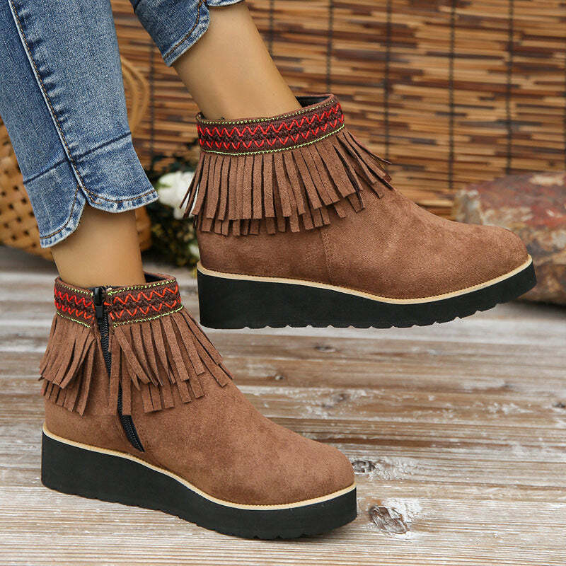 Vida | Women's Tassel Ankle Boots | Wedge