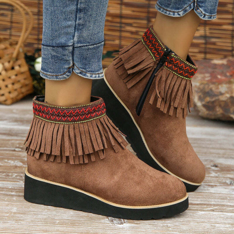 Vida | Women's Tassel Ankle Boots | Wedge