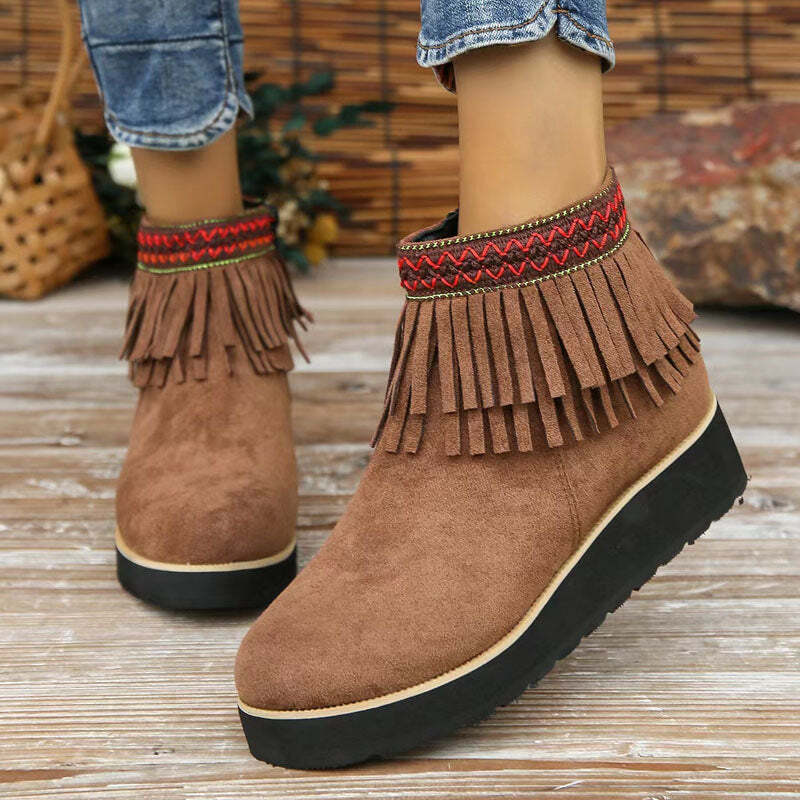 Vida | Women's Tassel Ankle Boots | Wedge