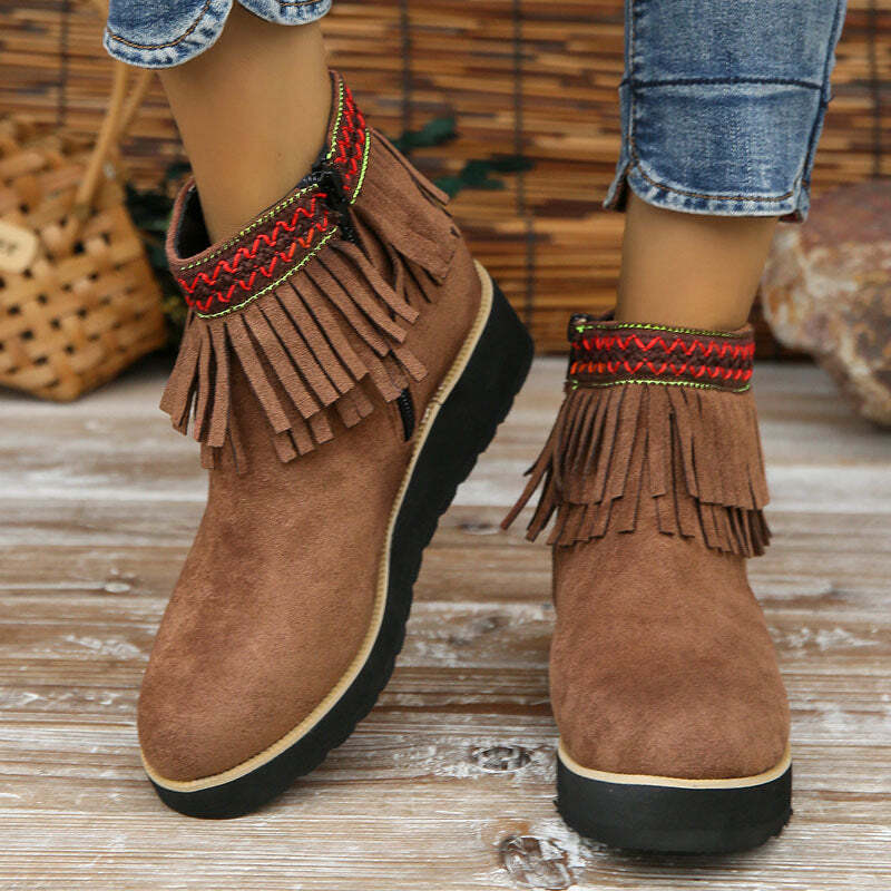 Vida | Women's Tassel Ankle Boots | Wedge