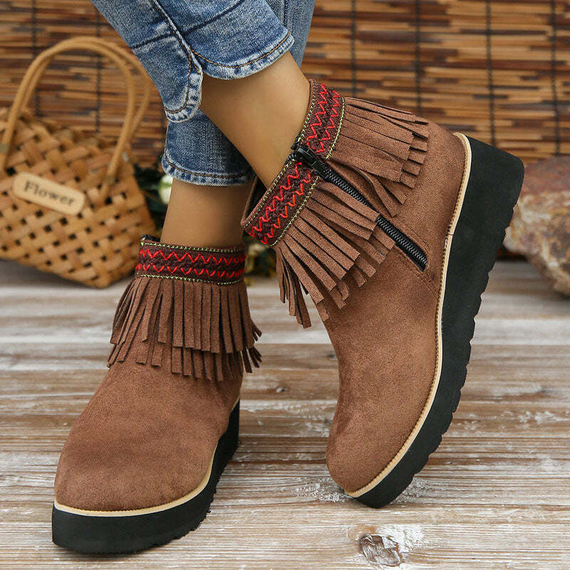 Vida | Women's Tassel Ankle Boots | Wedge