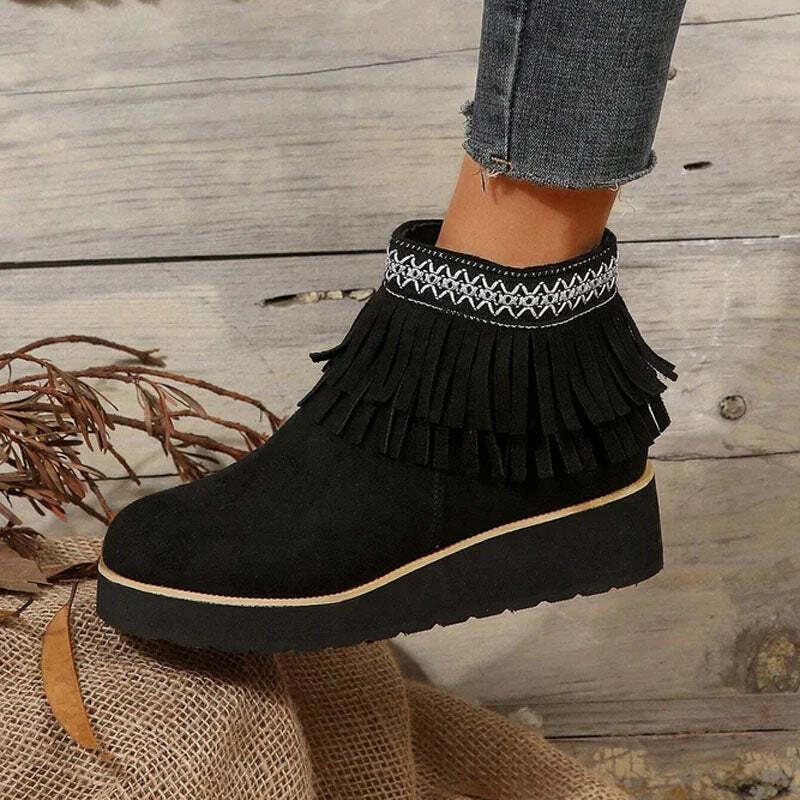 Vida | Women's Tassel Ankle Boots | Wedge