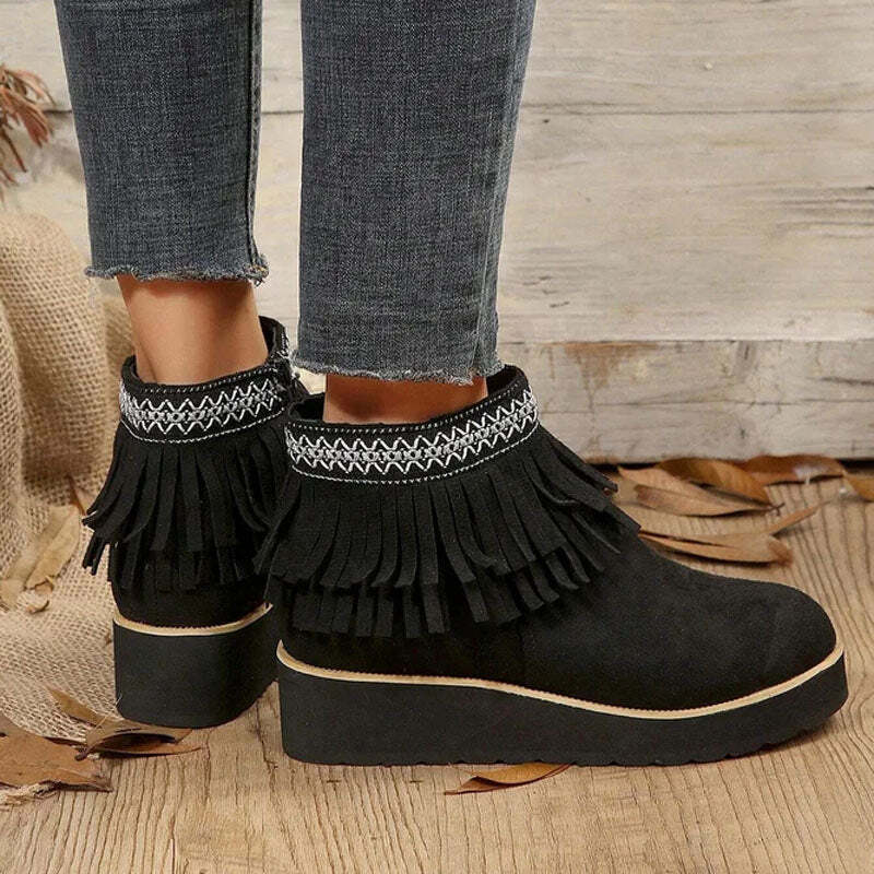 Vida | Women's Tassel Ankle Boots | Wedge