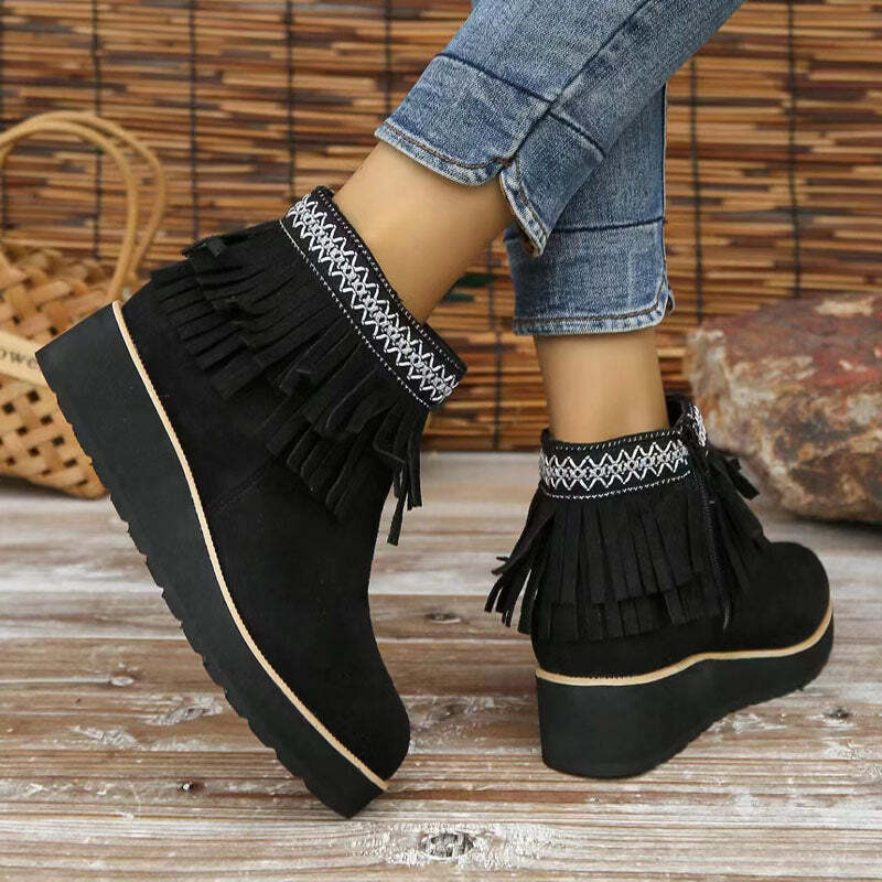 Vida | Women's Tassel Ankle Boots | Wedge