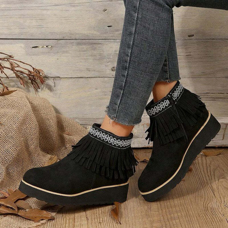 Vida | Women's Tassel Ankle Boots | Wedge