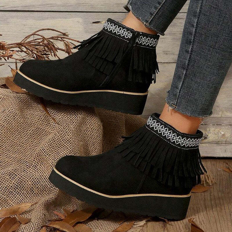 Vida | Women's Tassel Ankle Boots | Wedge