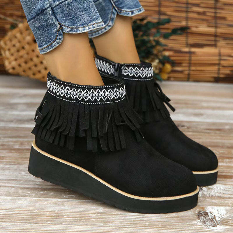 Vida | Women's Tassel Ankle Boots | Wedge