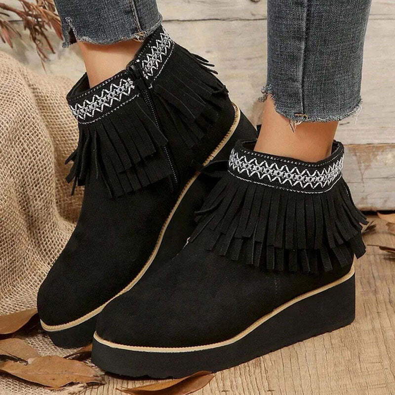 Vida | Women's Tassel Ankle Boots | Wedge