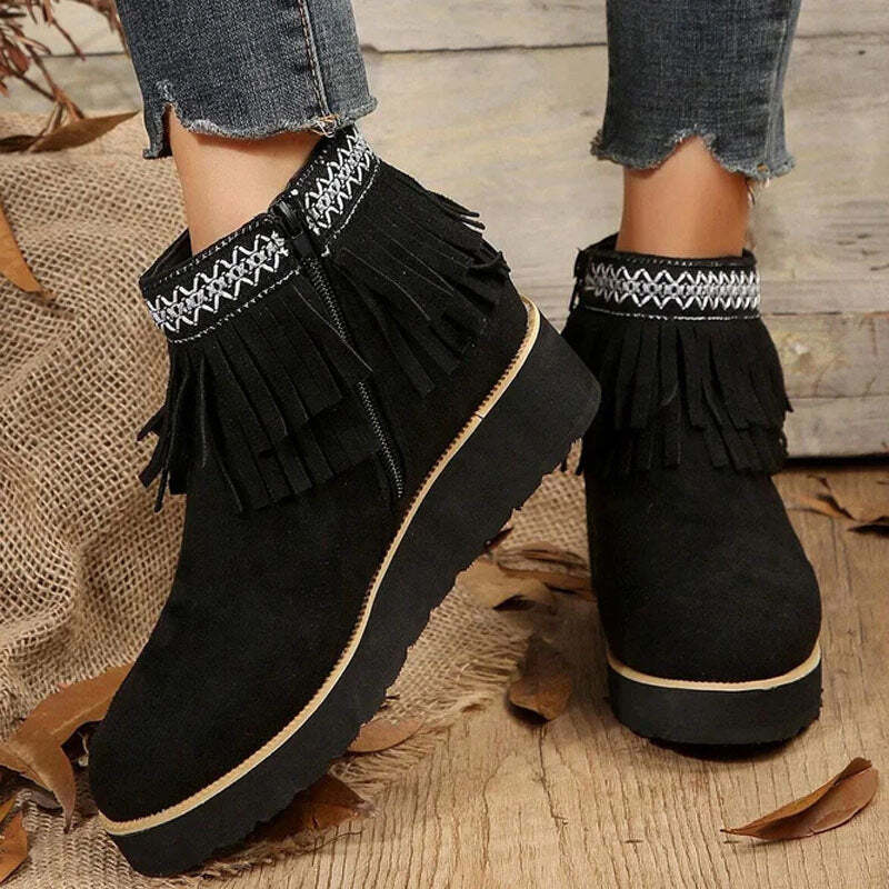 Vida | Women's Tassel Ankle Boots | Wedge