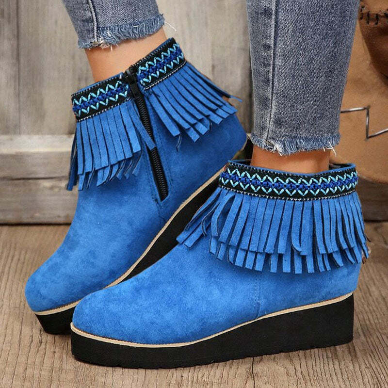 Vida | Women's Tassel Ankle Boots | Wedge