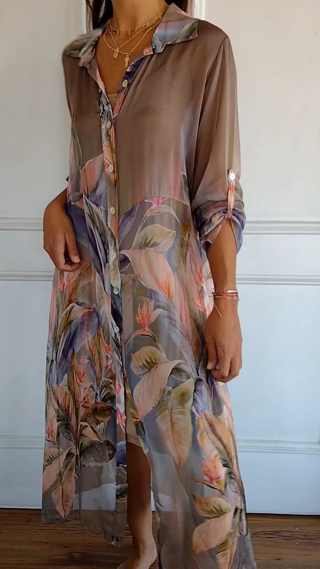 Isalyn - Comfortable Sheer Dress With Print