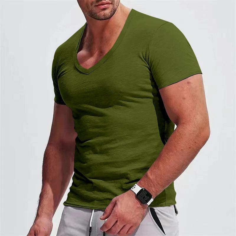 Men's V-neck Short-sleeved T-shirt Solid Color Casual Top 12570917L