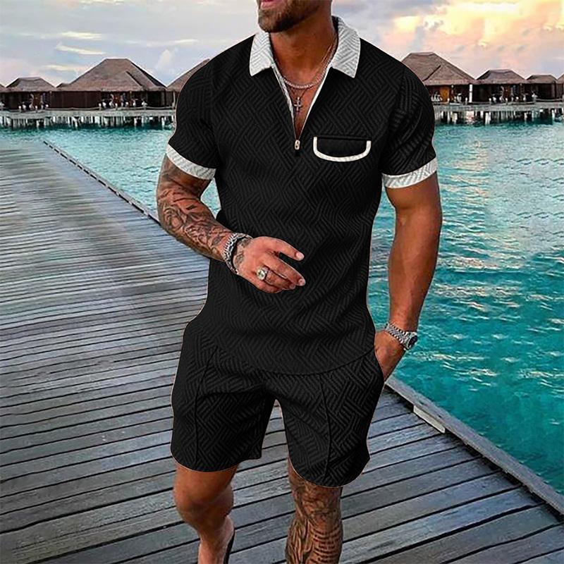 Men's Lapel Short Sleeve Shorts Set 15618236YM