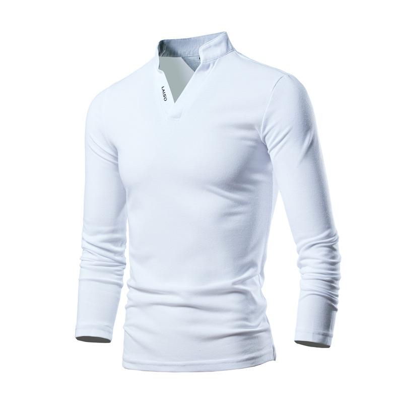 Men's Solid Color Bottoming Shirt Stand Collar Loose Long Sleeve T-shirt 11953709L