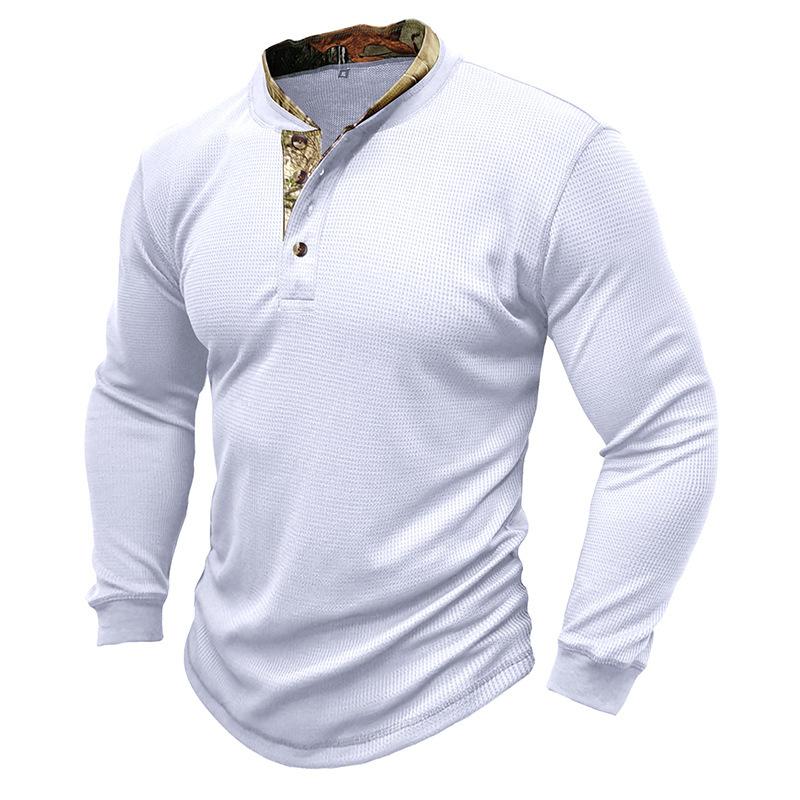 Men's Printed Long Sleeve Outdoor Base Layer Henley Shirt Waffle Top 40478743L