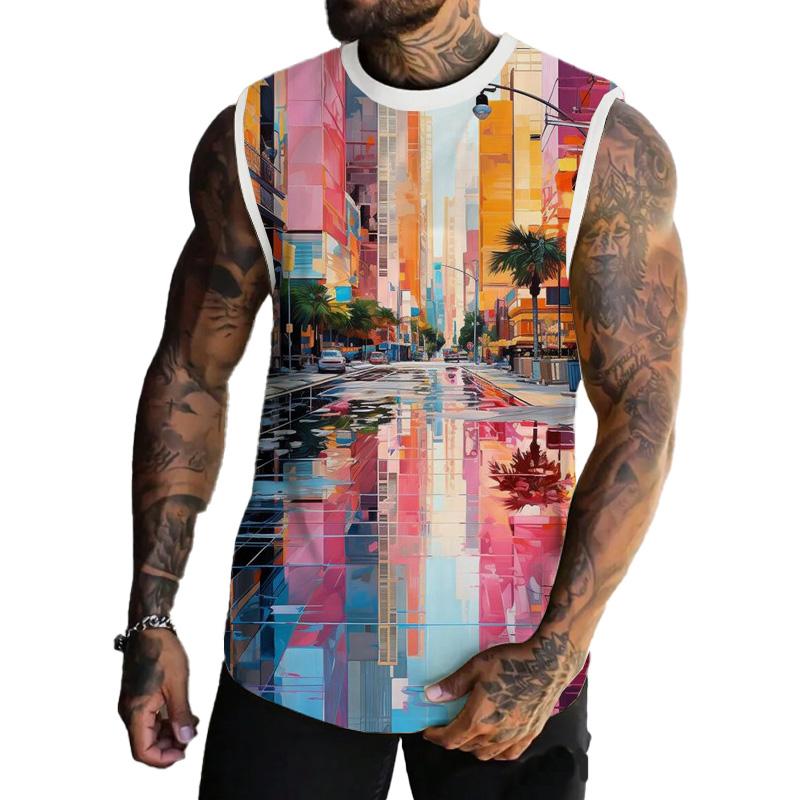 Men's Basic Printed Round Neck Vest 33127011YM