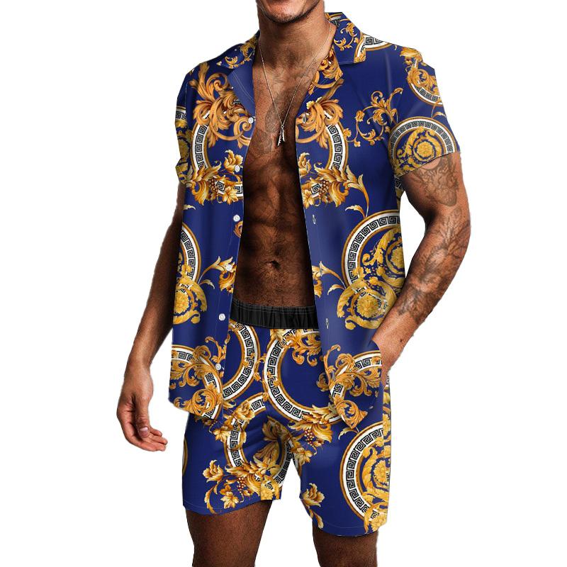 Men's Printed Short Sleeve Shirt Shorts Set 25278354YM