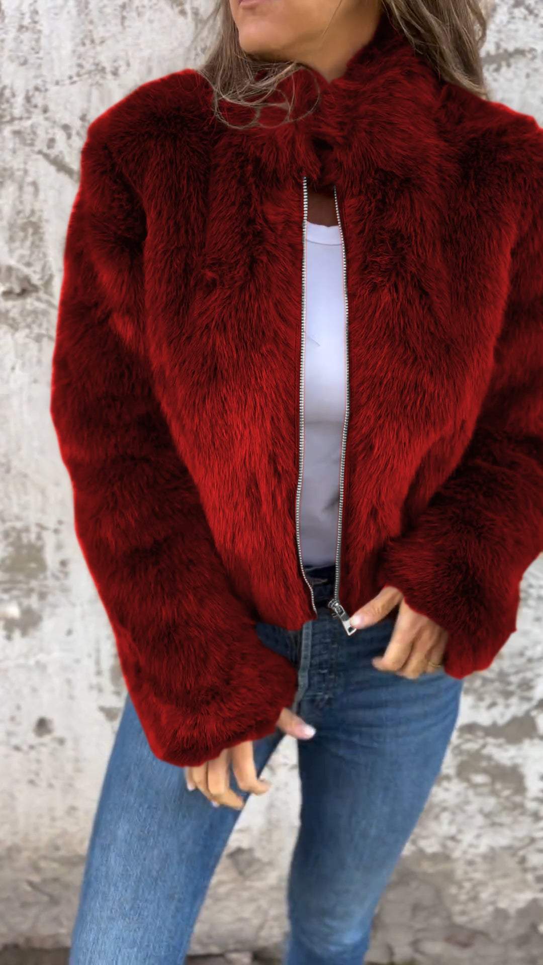 Faux fur collar jacket for women