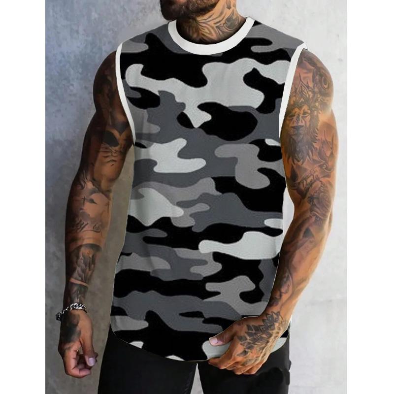 Men's Spring/Summer Printed Regular Fit Crew Neck Vest 11567669YM