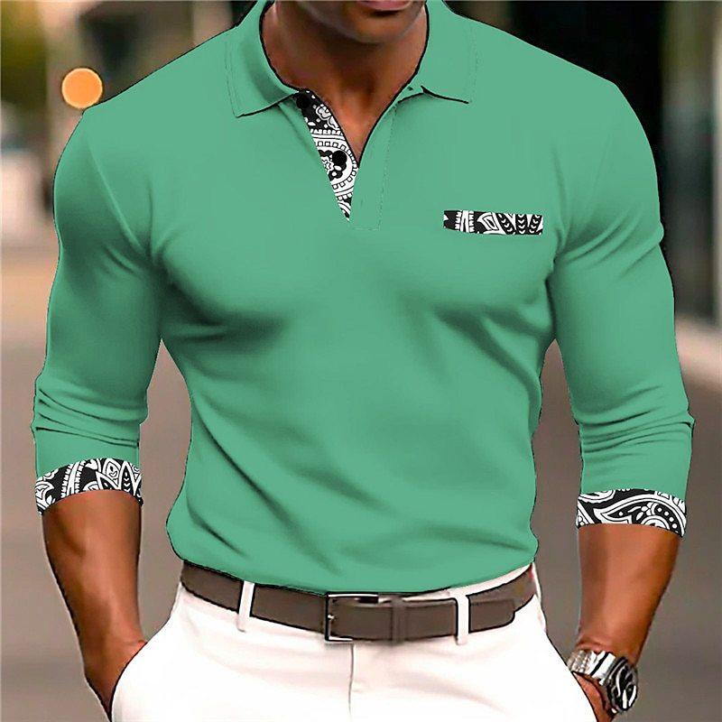 Men's Vintage Printed Knitted Polo Long Sleeve Shirt 71211335YM