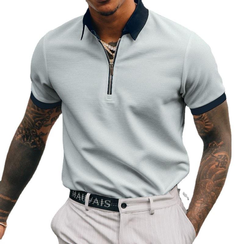 Men's Solid Color Zip Polo Shirt 08124306Z