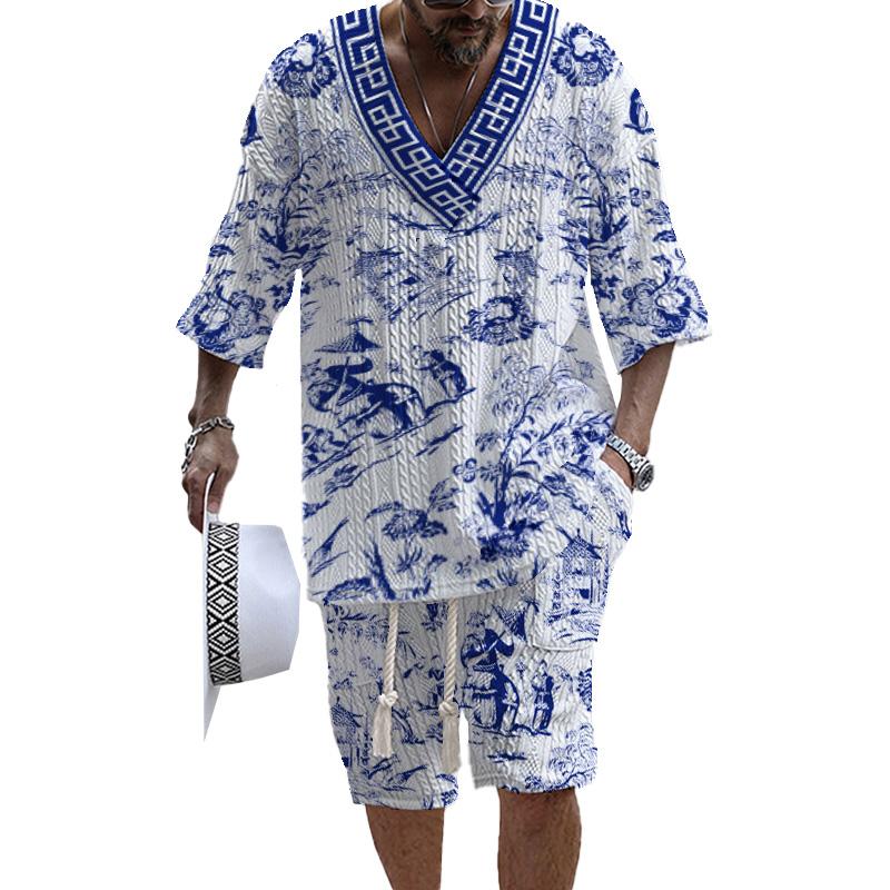 Men's Art Casual Print Shorts Set 86046832YM