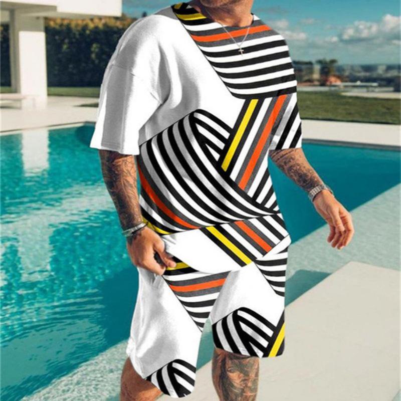 Men's Casual Printed T-shirt Shorts Beach Suit 34304541YM